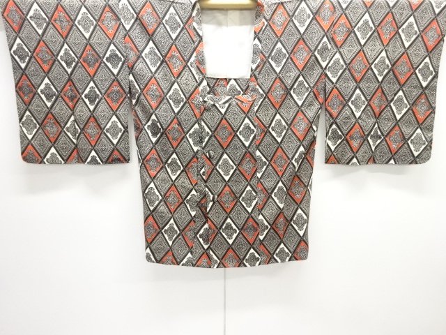  大正ロマン　錦紗斜め格子に華紋模様着物・道行コートアンサンブル